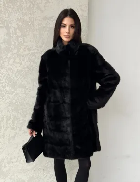 Норковая шуба в черном цвете воротник стойка