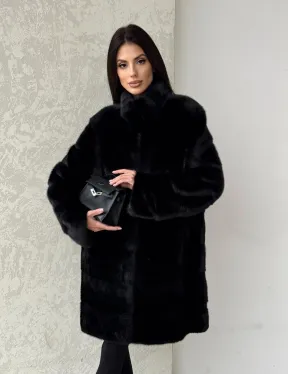 Норковая шуба в черном цвете воротник стойка