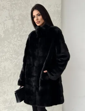Норковая шуба в черном цвете воротник стойка