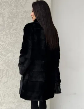 Норковая шуба в черном цвете воротник стойка