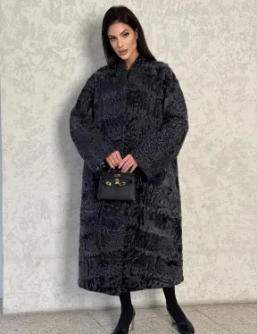 Длинная шуба из каракуля в цвете графит