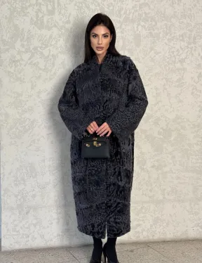 Длинная шуба из каракуля в цвете графит