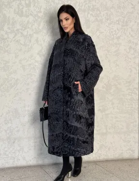 Длинная шуба из каракуля в цвете графит