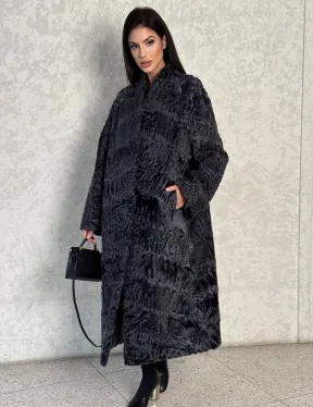 Длинная шуба из каракуля в цвете графит