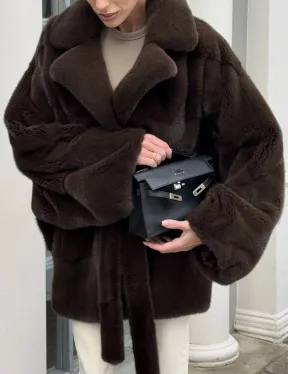 Летучка - шуба из норки с английским воротником цвет 