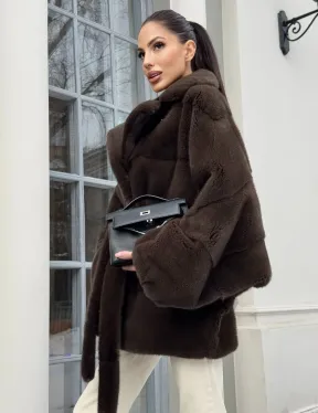 Летучка - шуба из норки с английским воротником цвет 