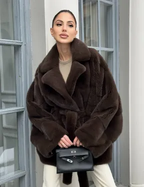 Летучка - шуба из норки с английским воротником цвет 