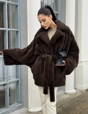 Летучка - шуба из норки с английским воротником цвет 