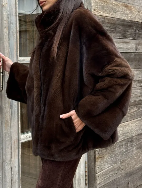 Норковый полушубок из меха аукционной норки, стойка воротник