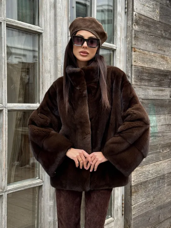 Норковый полушубок из меха аукционной норки, стойка воротник