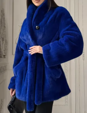 Полушубок из меха премиальной плюшевой норки Electric Blue