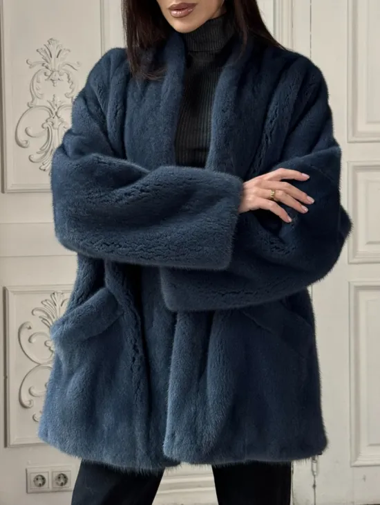 Женский меховой жакет из скандинавской норки с V-образным воротником