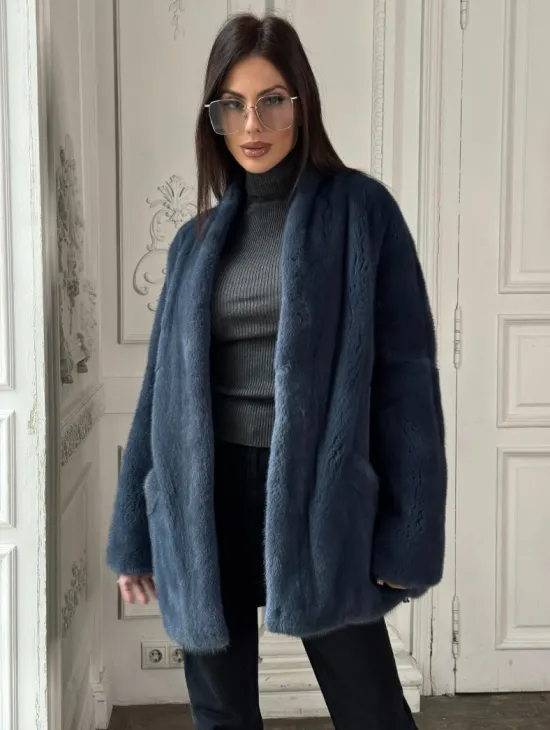 Женский меховой жакет из скандинавской норки с V-образным воротником