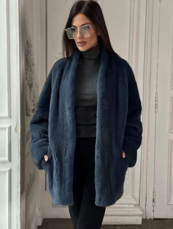 Женский меховой жакет из скандинавской норки с V-образным воротником