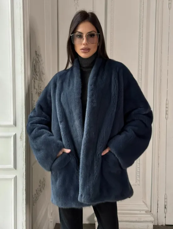 Женский меховой жакет из скандинавской норки с V-образным воротником