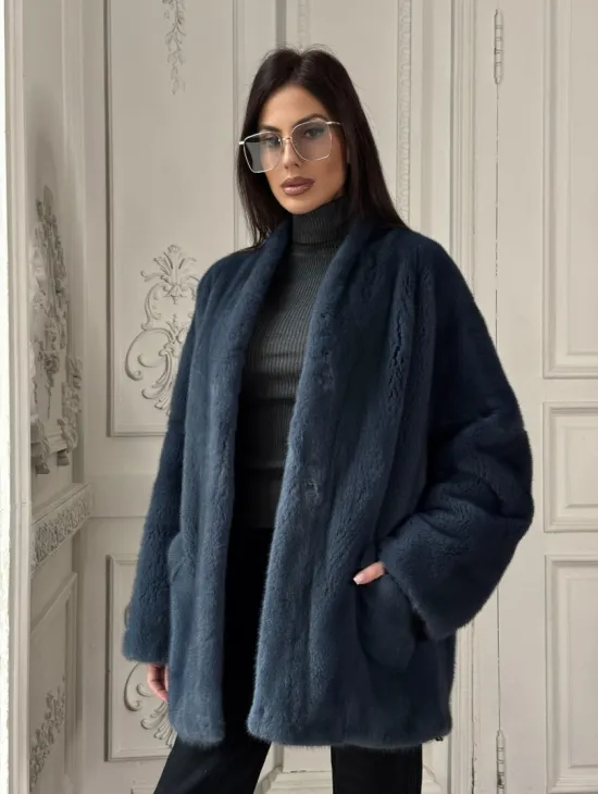 Женский меховой жакет из скандинавской норки с V-образным воротником