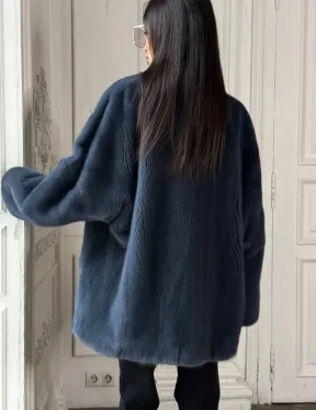 Женский меховой жакет из скандинавской норки с V-образным воротником