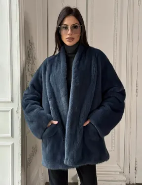 Женский меховой жакет из скандинавской норки с V-образным воротником