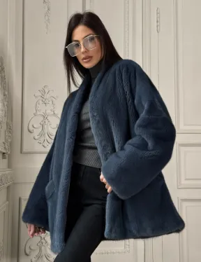 Женский меховой жакет из скандинавской норки с V-образным воротником