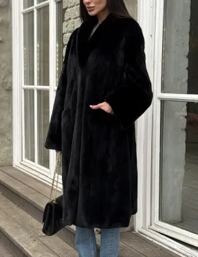 Шуба из норки Black в классической выкладке с воротником стойка-шаль