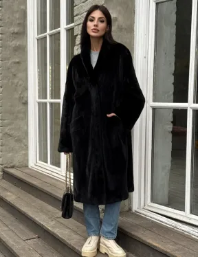 Шуба из норки Black в классической выкладке с воротником стойка-шаль