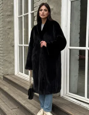 Шуба из норки Black в классической выкладке с воротником стойка-шаль