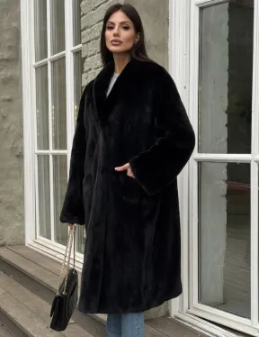 Шуба из норки Black в классической выкладке с воротником стойка-шаль