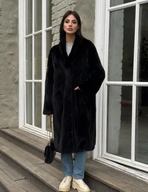 Шуба из норки Black в классической выкладке с воротником стойка-шаль