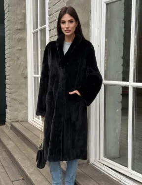Шуба из норки Black в классической выкладке с воротником стойка-шаль