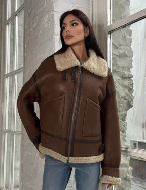 Женская короткая дубленка Brown vintage из натуральной овчины кёрли