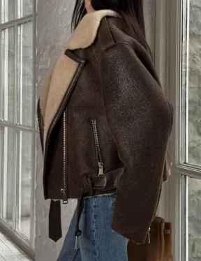 Короткая молодежная косуха-дублёнка из натуральной овчины