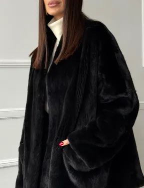 Жакет - шуба из норки BLACK с V-образным воротником, косыми карманами