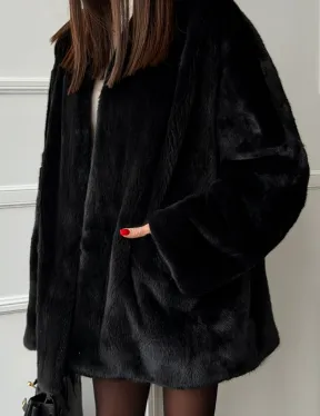 Жакет - шуба из норки BLACK с V-образным воротником, косыми карманами