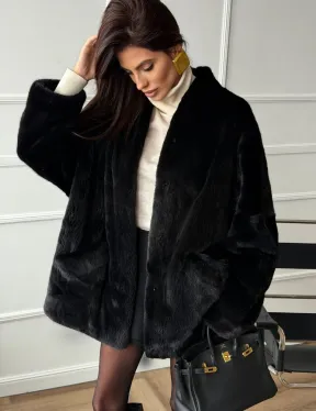 Жакет - шуба из норки BLACK с V-образным воротником, косыми карманами
