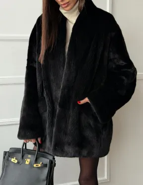 Жакет - шуба из норки BLACK с V-образным воротником, косыми карманами