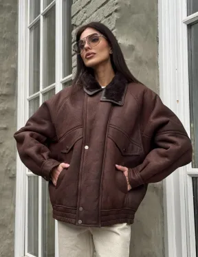 Дубленка - бомбер A LA VINTAGE из овчины мерино с воротником-стойка