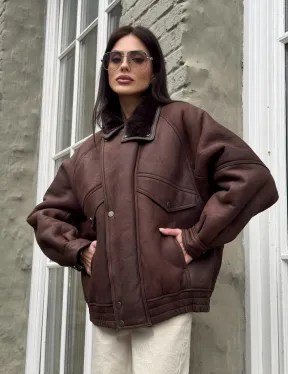 Дубленка - бомбер A LA VINTAGE из овчины мерино с воротником-стойка