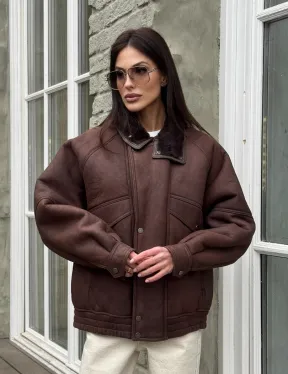 Дубленка - бомбер A LA VINTAGE из овчины мерино с воротником-стойка