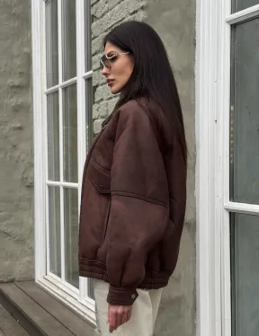 Дубленка - бомбер A LA VINTAGE из овчины мерино с воротником-стойка