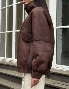 Дубленка - бомбер A LA VINTAGE из овчины мерино с воротником-стойка