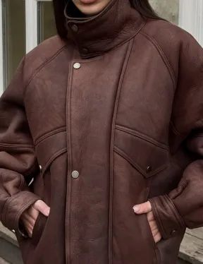 Дубленка - бомбер A LA VINTAGE из овчины мерино с воротником-стойка