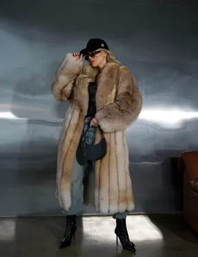 Длинная шуба из меха лисы Vintage gold с шалевым воротником