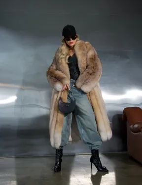 Длинная шуба из меха лисы Vintage gold с шалевым воротником