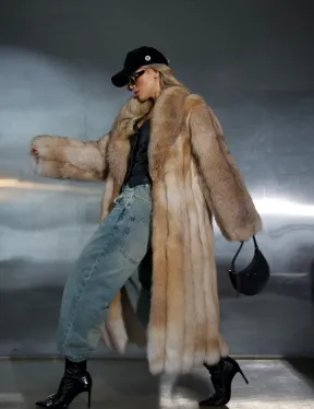 Длинная шуба из меха лисы Vintage gold с шалевым воротником