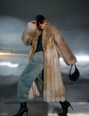 Длинная шуба из меха лисы Vintage gold с шалевым воротником