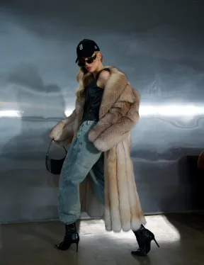 Длинная шуба из меха лисы Vintage gold с шалевым воротником