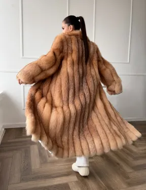 Длинная шуба из меха лисы Vintage gold с шалевым воротником