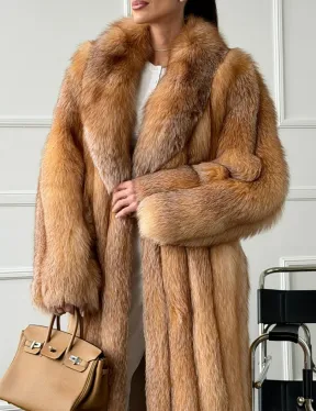 Длинная шуба из меха лисы Vintage gold с шалевым воротником