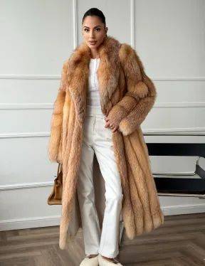 Длинная шуба из меха лисы Vintage gold с шалевым воротником