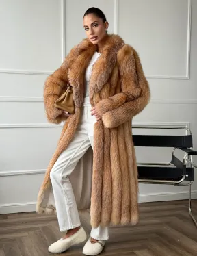 Длинная шуба из меха лисы Vintage gold с шалевым воротником